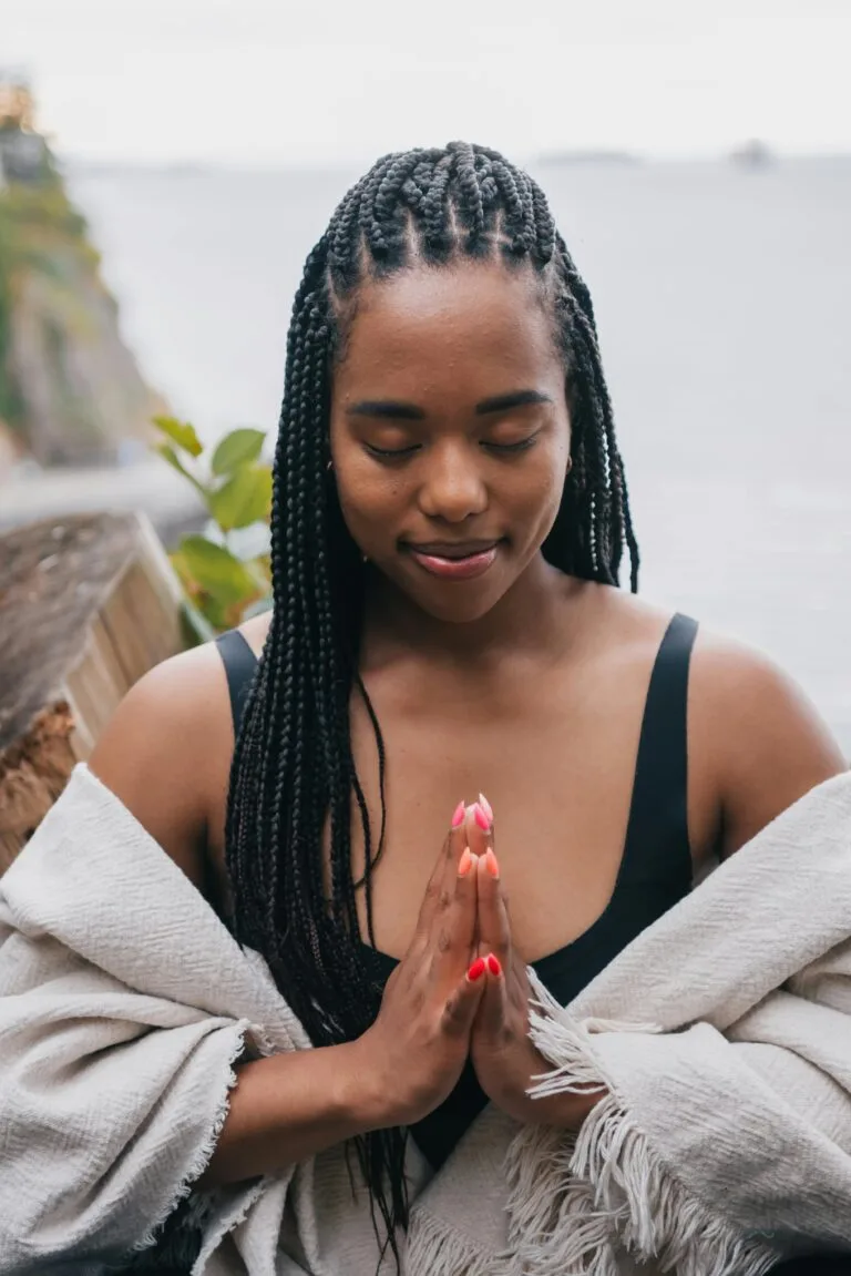 a woman meditating