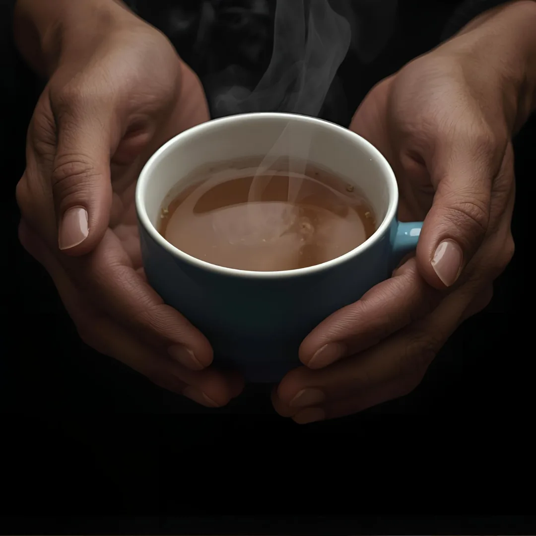 Hands holding hot tea